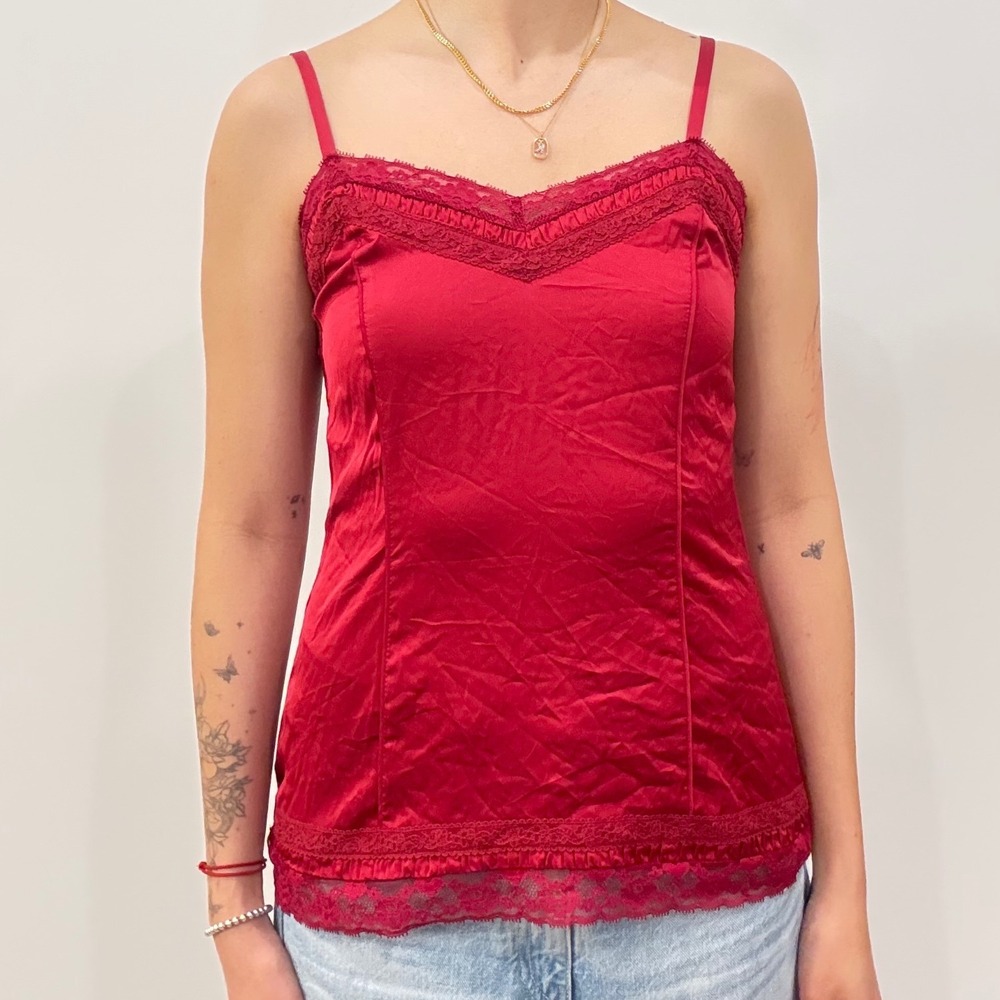 Red Lace Trim Camisole Tank Top